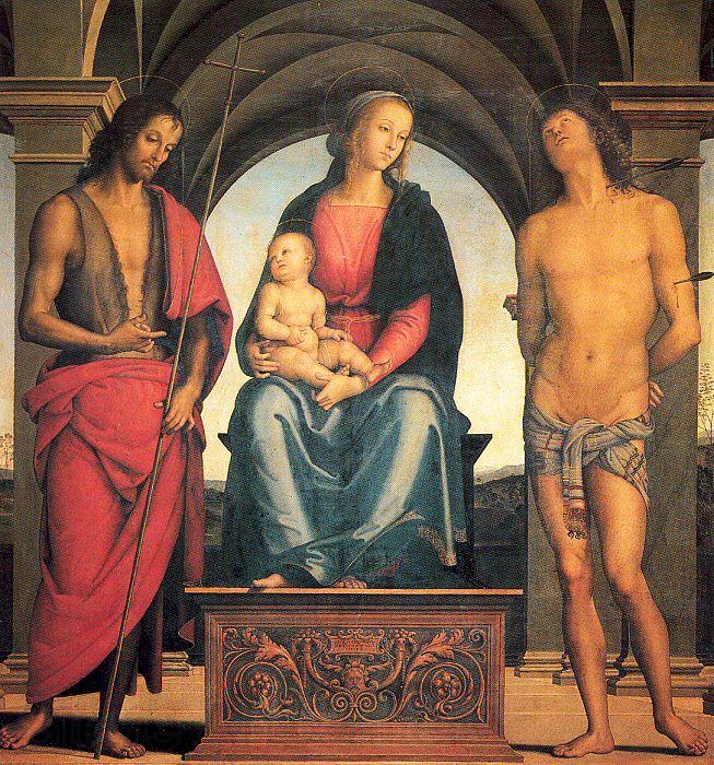 PERUGINO, Pietro Madonna and Child with Saints John the Baptist and Sebastian Germany oil painting art